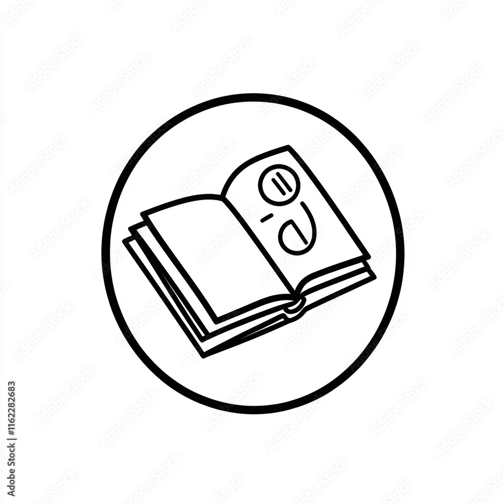 Poster simple line art illustration of an open book within a circle.