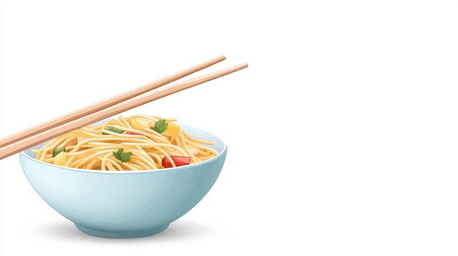 Colorful Vegetable Noodle Bowl with Chopsticks - A vibrant and appetizing bowl of vegetable noodles, perfect for a light and healthy meal.  The image symbolizes freshness, healthy eating, culinary del