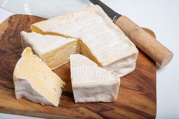 French squared pont l'eveque cow cheese from Calvados department, Normandy, France