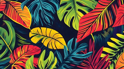 Vibrant Tropical Foliage Seamless Pattern with Bold Graphic Florals and Lush Philodendron Leaves