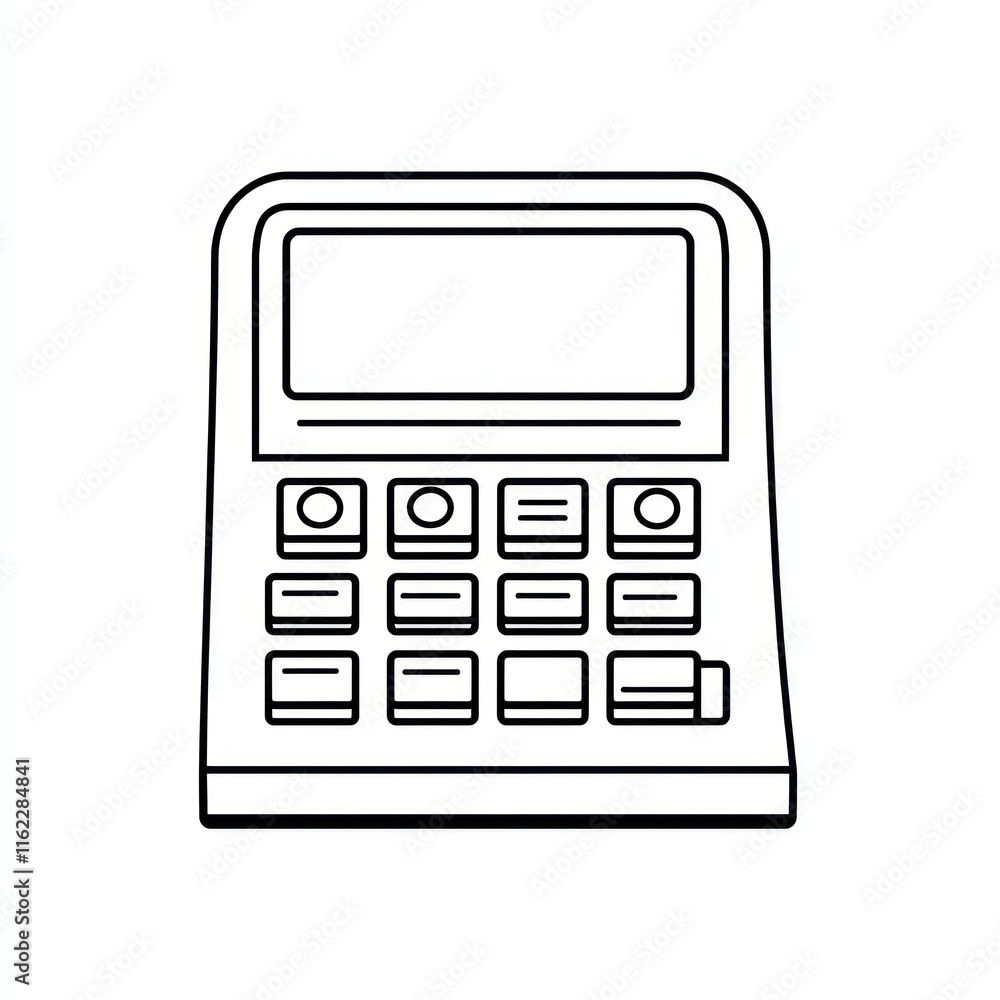 Poster simple line drawing of a calculator with a screen and buttons.