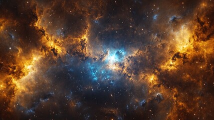 Naklejka premium Celestial Nebula Cosmic Clouds Of Gold And Blue