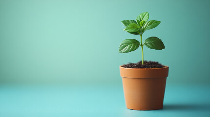 Obraz premium small potted plant on turquoise surface with vibrant green background