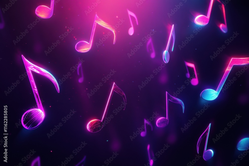 Fototapete dynamic 3d music notes floating in vibrant colors against a dark background. generative ai