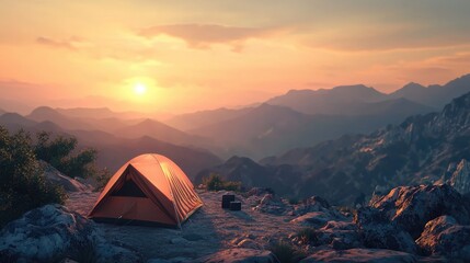 Sunset Camping Adventure in the Majestic Mountains