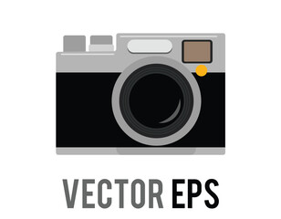 Classic profession black, silver casing camera flat icon with its flash going off