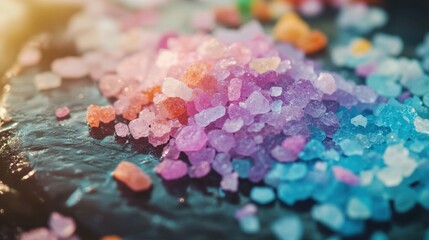 Obraz premium Colorful Sea Salt on Dark Surface with Glowing Highlights