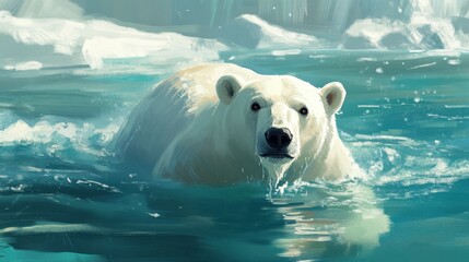 Obraz premium Polar Bears Swimming in Icy Waters Amid Climate Change