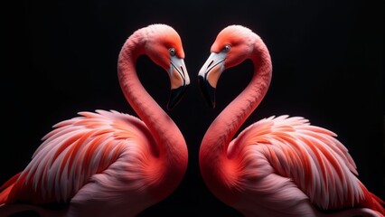 Fototapeta premium Flamingos gracefully connecting in a stunning display of love and symmetry at twilight