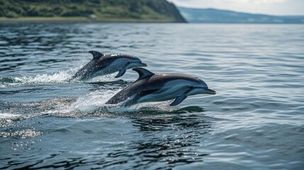 Fototapeta premium Dolphins Swimming in Ocean Waters for Conservation Efforts