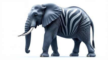 Fototapeta premium Elephant with Striped Skin Roaming in a Surreal Jungle Environment at Dusk