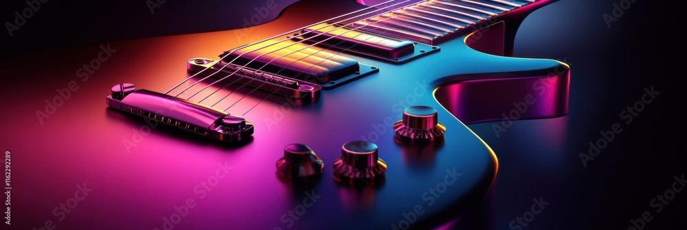 Poster 3d guitar design with vibrant colors showcasing intricate details and artistic flair in a modern dig