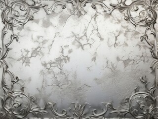 the AI Image Generator, Silver Decorative Background with Intricate Floral Frame Design