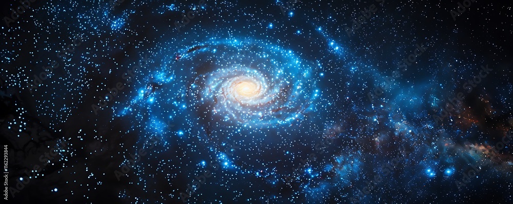 Wall mural the milky way galaxy, a spiral of blue light illuminating stars against a black space background, sy