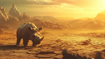 Obraz premium Searching for Food in a Barren Savannah Landscape