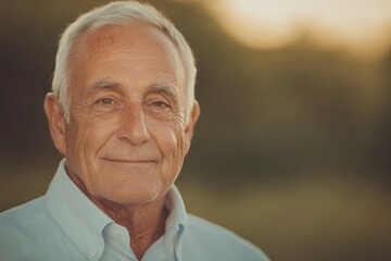 portrait of elderly man wearing ribbon pin smiling confidently with natural light highlighting his face