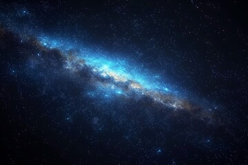 Fototapeta premium The Milky Way galaxy in black space, blue glow illuminating stars, digital rendering symbolizing cosmic beauty and vastness.