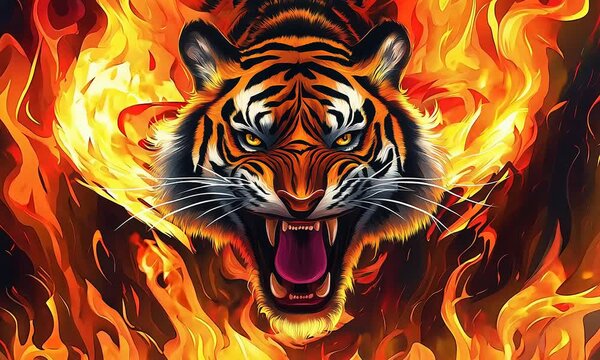 A tiger with background fire effect.