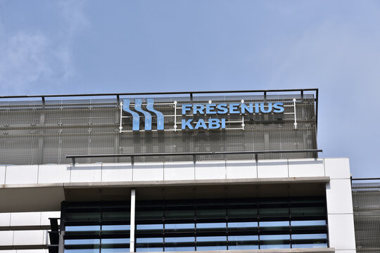 Fresenius Kabi company logo, emblem, signage on the facade of Fresenius Kabi Polska, healthcare company. WARSAW, POLAND - JULY 26, 2024