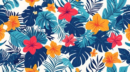 Vibrant Tropical Flowers and Lush Green Leaves Pattern