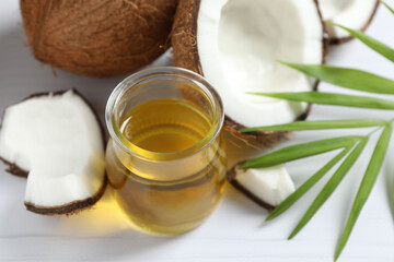 Jar of coconut oil on table
