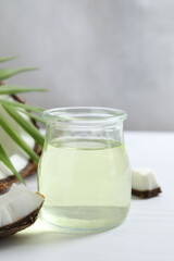 Jar of coconut oil on table