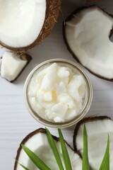 Jar of coconut oil on table