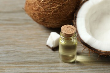 Bottle of coconut oil on the table