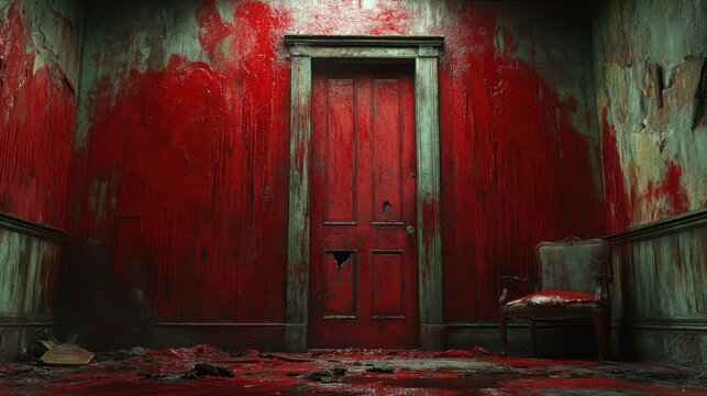 Abstract murder scene with haunting style and interpretative visuals, dark and dramatic art