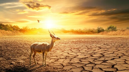 Solitary Antelope in a Drought-Stricken Landscape