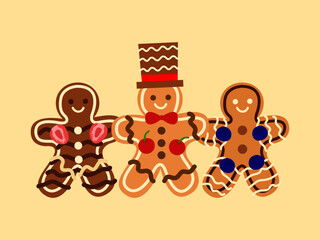 Illustration of cute Christmas cookies on light yellow background.