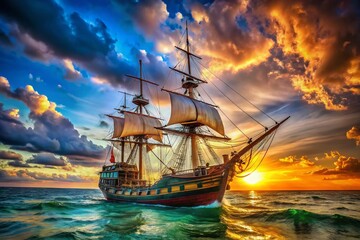 Obraz premium 4K Old Ship, Epic Sea Voyage, Majestic Vessel