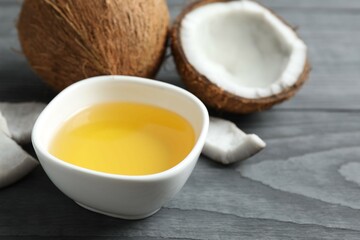 Bowl of coconut oil on table