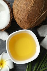 Bowl of coconut oil on table