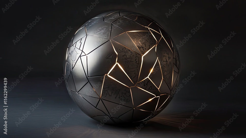Poster illuminated metallic sphere with intricate geometric design