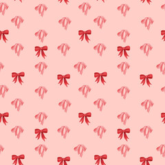 Seamless pink Valentine`s day pattern with pink bows. Trendy print. Design for wrapping paper, packaging, background, fabric, textile, home decor, gifts