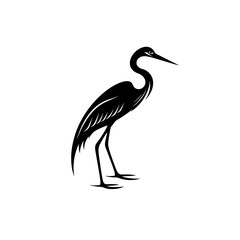 Obraz premium Heron silhouettes black color silhouette.Heron cinerea Stock design Images on white background Pro Vector.egret black silhouette Pro Vector.Heron bird in a water silhouette illustration Pro Vector.