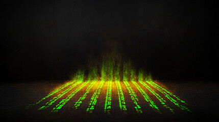 digital themed backdrop featuring green binary code with glowing effect, creating futuristic atmosphere. vibrant colors evoke sense of technology and innovation