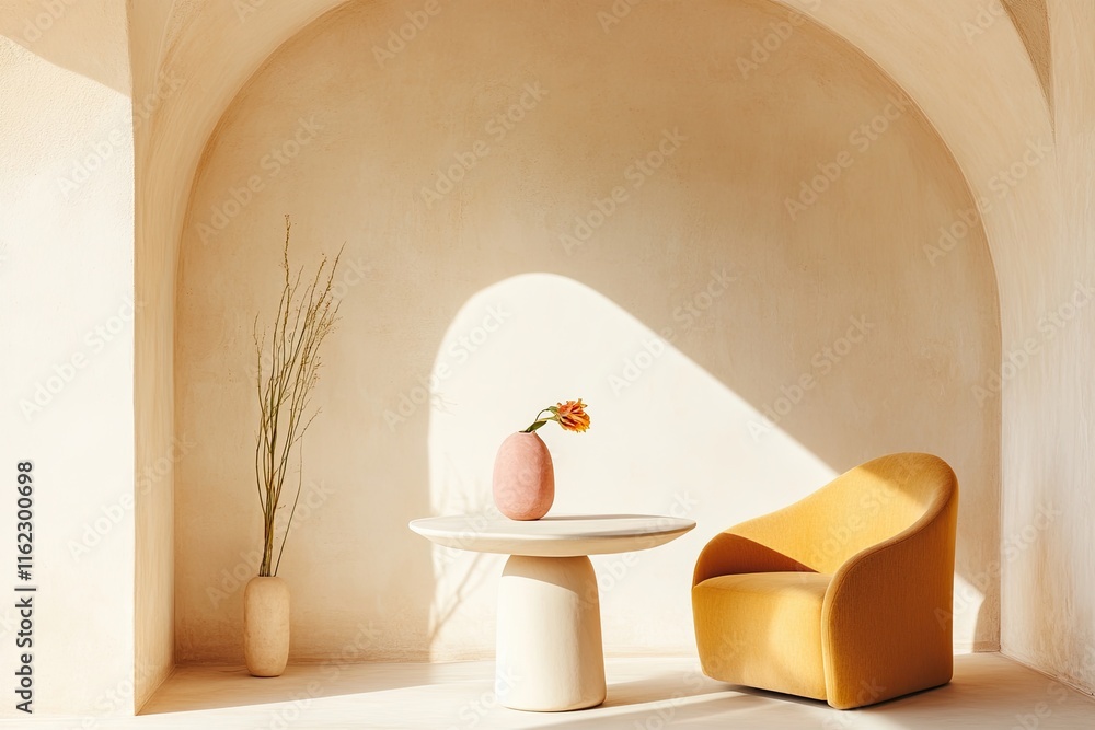 Aufkleber minimalist interior with archway and textured walls creating a cozy and unique ambiance