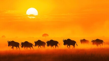 Wandering Animals in a Scorched Savannah Landscape
