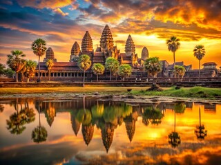 Fototapeta premium Angkor Wat Sunrise - Majestic Cambodian Landscape