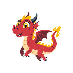 Cartoon red baby Chinese dragon flying Free Vector.