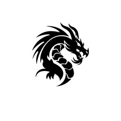 Chinese Dragon Silhouette, Chinese Zodiac, Horoscope Symbol on White Background. Isolated Black Silhouette

