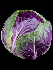 Obraz premium Head of Cabbage on Black Background