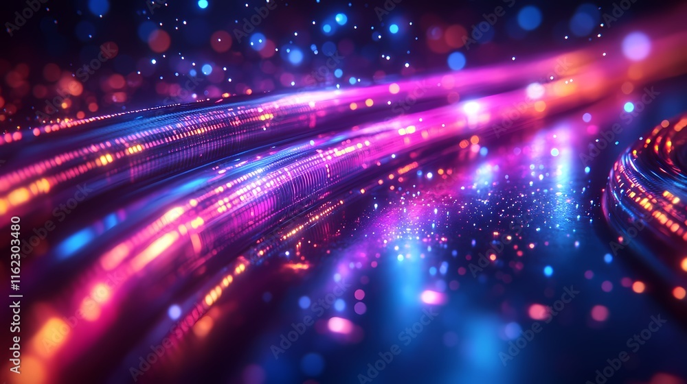 Poster Futuristic data flow with glowing cables and abstract patterns. Generative AI.
