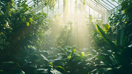 Vibrant Life Under Glass: A Serene Greenhouse Sanctuary for Healthy Growth and Thriving Plants