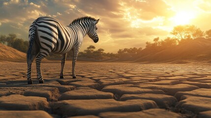 Obraz premium Zebra in Arid Desert Landscape at Sunset
