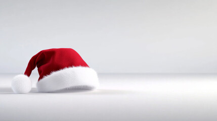 Red Christmas hat with white trim resting on a light surface