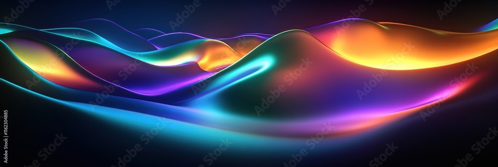 Fototapete exploring vibrant 3d abstract sound waves with glowing colors and fluid motion in a digital landscap