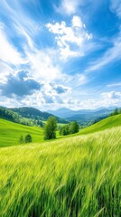 Obraz premium Majestic Carpathian Mountains Under a Bright Sky With Lush Greenery in the Foreground